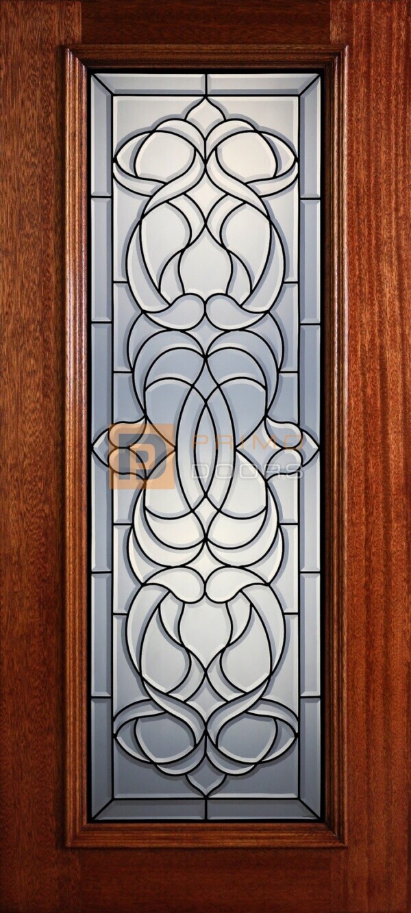 6' 8" Full Lite Decorative Glass Mahogany Wood Front Door - PD 326L CB