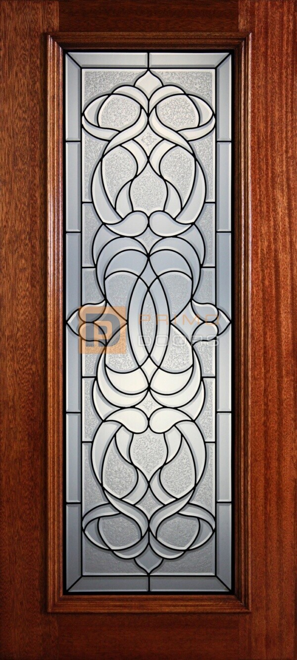 6' 8" Full Lite Decorative Glass Mahogany Wood Front Door - PD 326L CBGCB