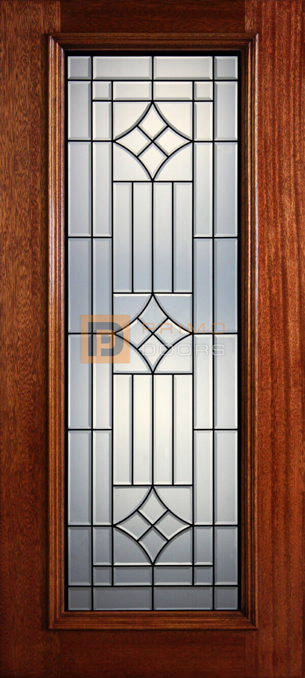 6' 8" Full Lite Decorative Glass Mahogany Wood Front Door - PD 38 CB