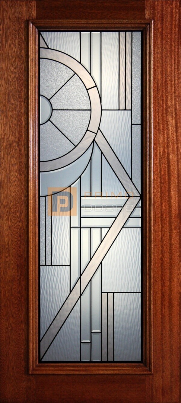 6' 8" Full Lite Decorative Glass Mahogany Wood Front Door - PD 40