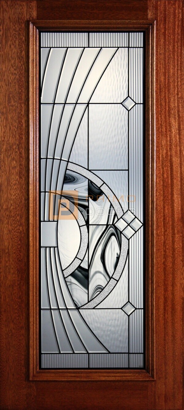 6' 8" Full Lite Decorative Glass Mahogany Wood Front Door - PD 41