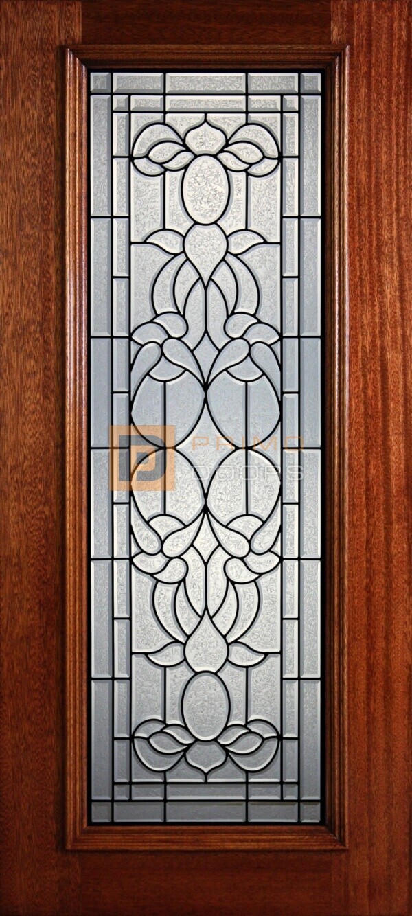 6' 8" Full Lite Decorative Glass Mahogany Wood Front Door - PD 901L GCB