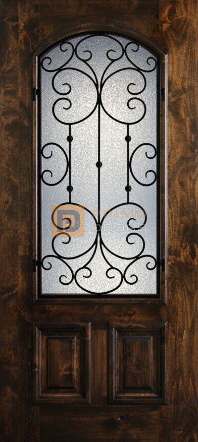 Hoelscher 6-8 2-3 Arch Lite Iron Grille PD KA 3068-23 SANT (Wood Front Door with Glass & Rought Iron Design