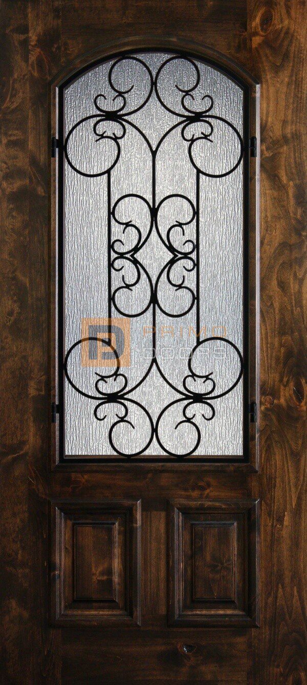 6' 8" Knotty Alder 2/3 Lite Decorative Glass Wood Front Door - PD KA 3068-23A SIEN
