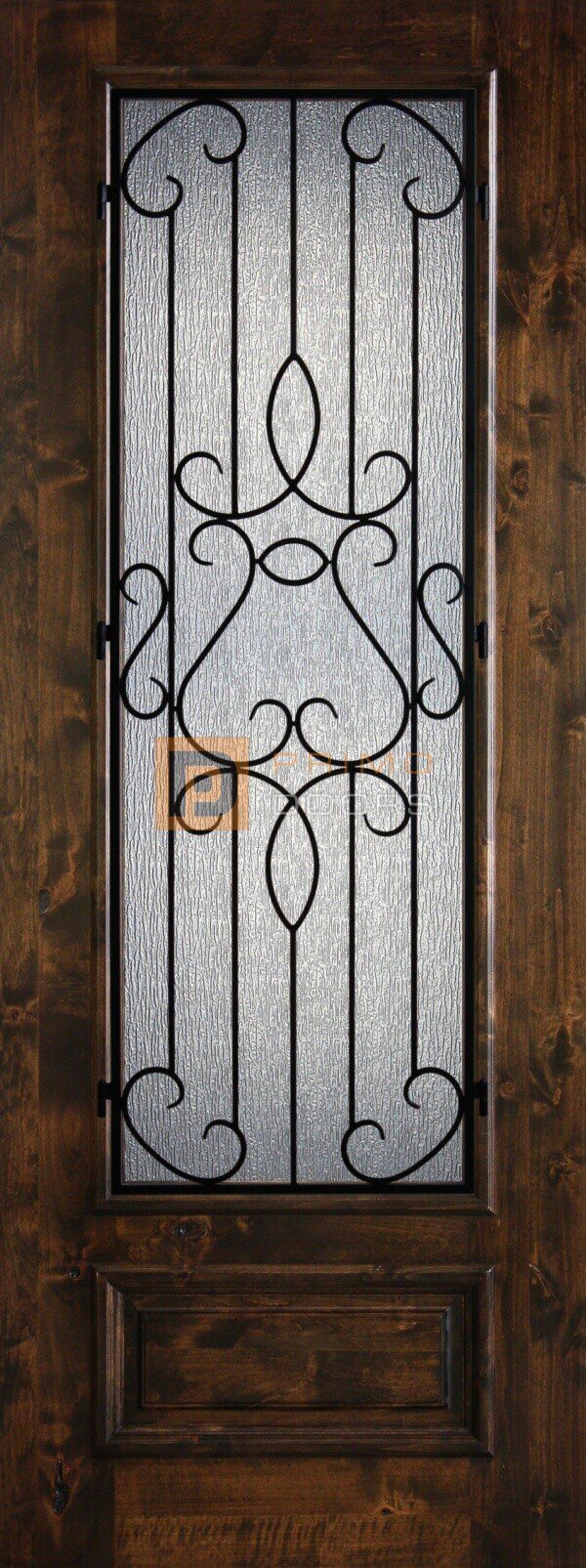 8' 3/4 Lite Knotty Alder Decorative Glass with Iron Grill Single Iron Front Door - PD KA 3080-34 BARC