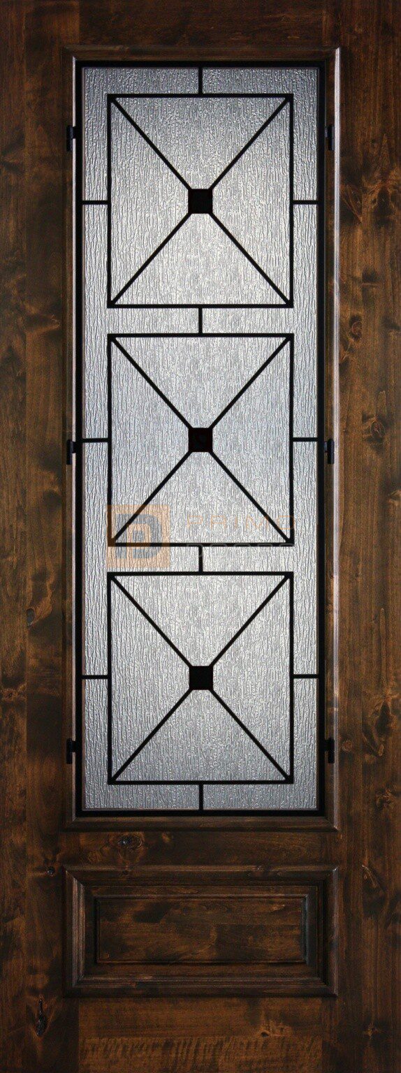 8′ 3/4 Lite Knotty Alder Decorative Glass with Iron Grill Single Front