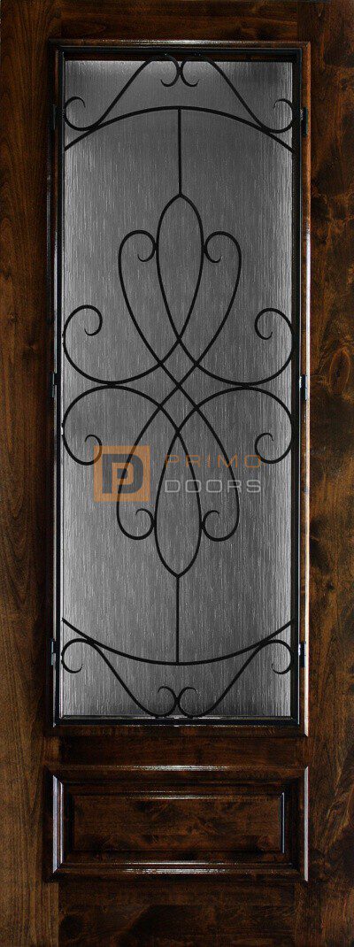 8' Knotty Alder Wood Front Door with Glass and Iron Grill