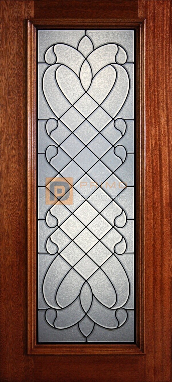 6' 8" Full Lite Decorative Glass Mahogany Wood Front Door - PD801 GCB